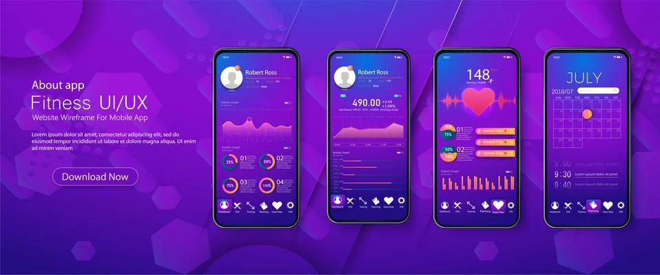 Clean Mobile UI Design Concept. Trendy fitness Application with Dialogue window. Stock Illustration