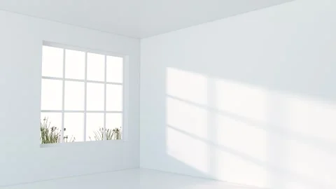 Clean, modern empty room with a large window and sunlit walls creating a se.. Stock Footage 332317432