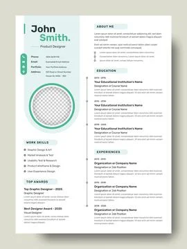 Clean, Modern, Professional CV or Curriculum Vitae Template Design with Ima.. Stock Illustration