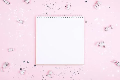 Clean note book with Silver sparkles Stock Photos