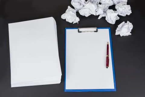 Clean notepad and  pen with ball paper office concept. Place for text. Copy s Stock Photos