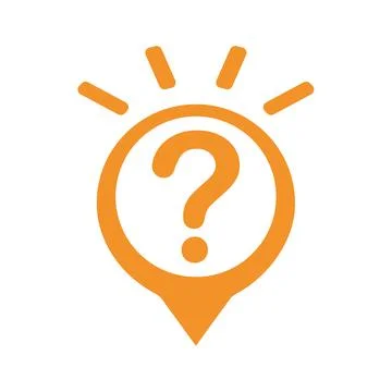 Clean orange pin symbol with a bold question mark inside, indicating points.. 스톡 일러스트