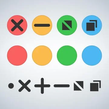 Clean OS or Web multicolor buttons template Close minimize zoom full screen a Stock Illustration