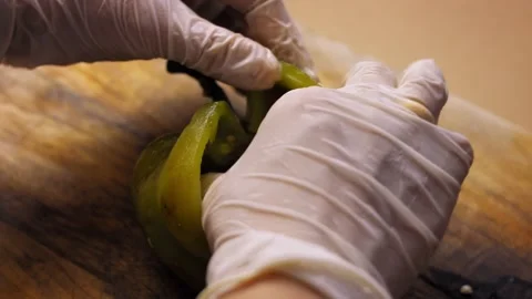 Clean the peppercorns inside. I prepare Mexican Stuffed Poblano Peppers in Stock Footage 157783312