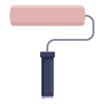 Clean pink paint roller spreading fresh dye on wall Stock Illustration