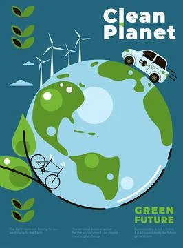 Clean planet poster template. Vector flat illustration of Earth globe with .. Stock Illustration