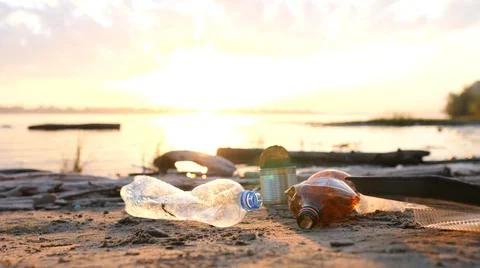 Clean up plastic on the beach. Plastic pollution and environmental problem Stock Photos