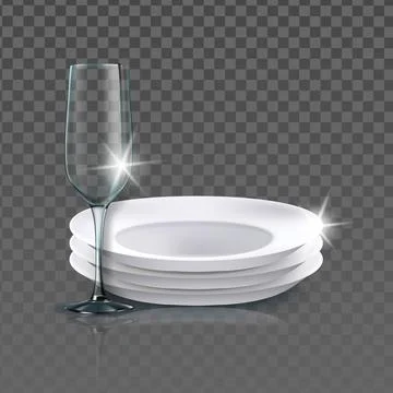Clean Plates And Wineglass Kitchenware Vector Stock Illustration
