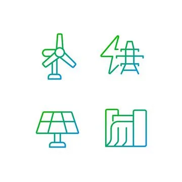 Clean power generation technology pixel perfect gradient linear vector icons set Ilustración de archivo