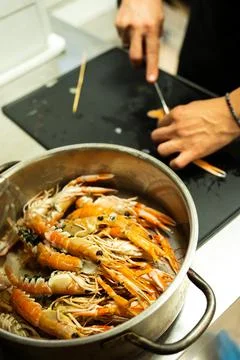 Clean the prawns Stock Photos