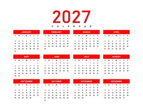 Clean Red 2027 Calendar Template Stock Illustration