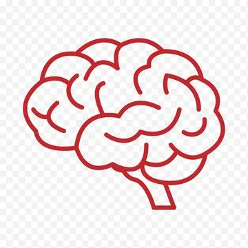 A clean red outline icon of a human brain. Illustrazione stock