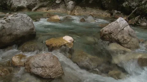 Clean river and rocks, river clean water, waterfall mountain river, slow motion Video stock 37231310