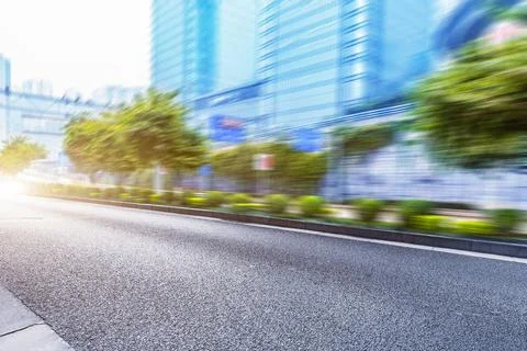 Clean road with building background Stock Photos