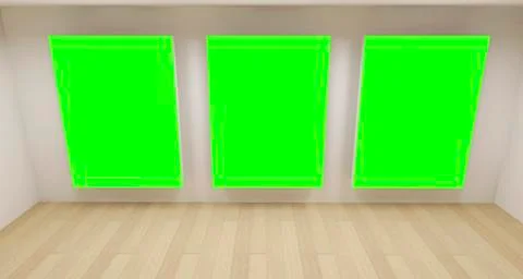 Clean school room, empty 3d space with three green chroma key frames Stock Illustration