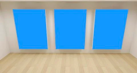 Clean school room, empty 3d space with three chroma key frames Stock Illustration