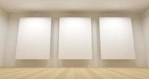 Clean school room, empty 3d space with three white frames Stock Illustration