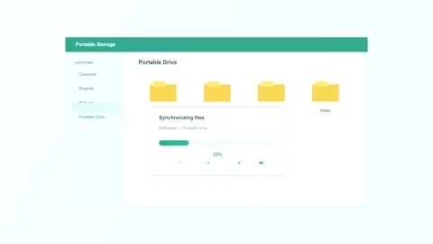 Clean screen recording of file synchronization on portable storage Stock Footage 346928094