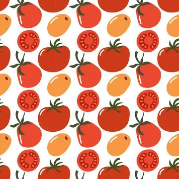 Clean Seamless Tomato Pattern with Red and Yellow Cherry Tomatoes Stock-Illustration