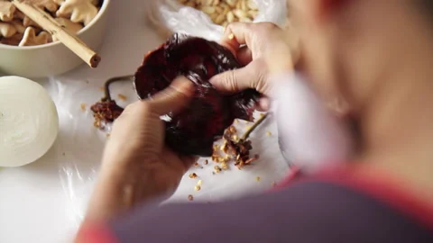 Clean seeds of a chile for authentic mexican tamales 9 Stock Footage 135844015