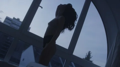 Clean Sensual Package 20 | Dynamic woman silhouette standing arrange touch hair Stock Footage 116272310