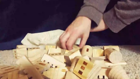 Clean up sequence of wood block castle toys. 스톡 동영상 101764493