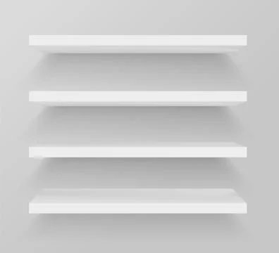 Clean shelf on wall. Empty store stand in the supermarket, front view Stock-Illustration