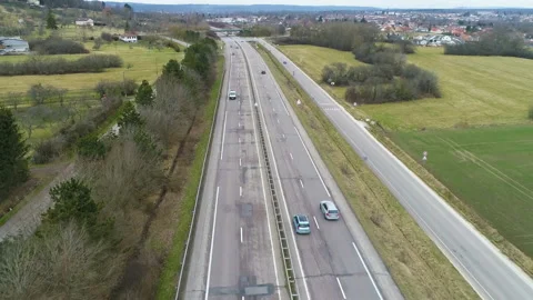 Clean shot flying over the highway by drone in France Stock Footage 170930489