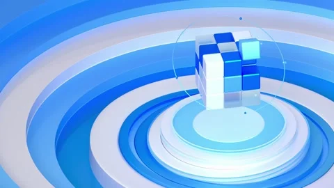 Clean sleek abstract background of white blue geometric rings,cubes, and shapes  Video stock 317138277