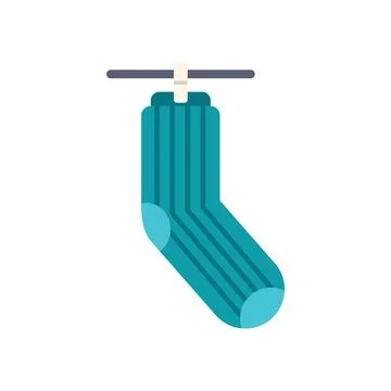 Clean sock hanging and drying on clothesline with clothespin Stock Illustration