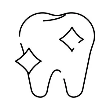 Clean sparkling tooth line art icon illustration Stock Illustration