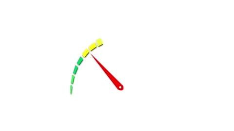 Clean speed gauge icon background colored scale segments, red needle, and white Stock Footage 340402581
