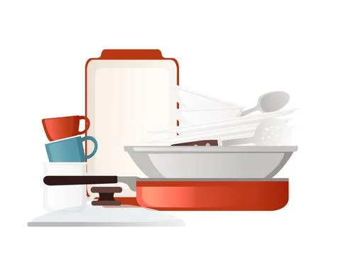 Clean stack of kitchen dishware and utensils vector illustration on white 스톡 일러스트