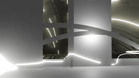 Clean sterile futuristic science fiction interior of a laboratory or spaceshi Video stock 164298564