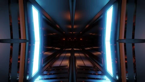 Clean style tunnel corridor background with blue glow background 3d rendering vj Stockbeeldmateriaal 114005273
