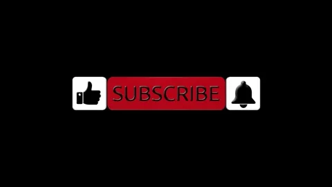 Clean subscribe banner thumbs up, button, notification bell, isolated black back Stock Footage 340577554