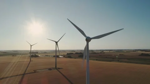 Clean Sustainable Energy Wind Farm Turbines 4k Aerial Renewable Power Sweden Stock Footage