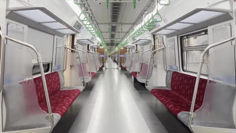 Clean Symmetrical Perspective View of Empty Train Carriage Stock Footage 335844805