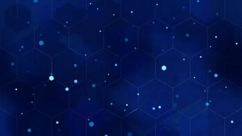 Clean technological background of deep blue hexagonal shapes, grid and Stock Footage 345375486