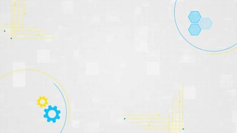 Clean technology gear background with light gray grid, blue and yellow icons Stock Footage 333973781