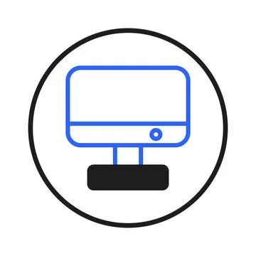 Clean technology icon showcasing a blue and black computer within a round f.. Illustrazione stock