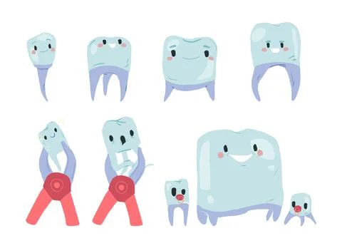 Clean teeth with mouthwash in flat design. Smiling teeth cartoon dental care Stock Illustration