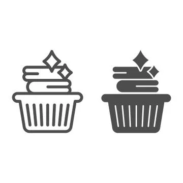 Clean textile in plastic basket line and solid icon, Hygiene routine concept Stock Illustration