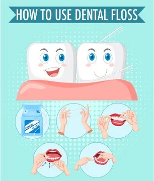 Clean tooth and process of flossing Stock Illustration