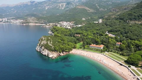 Clean transparent sea and snow-white beaches on the Adriatic coast, aerial view Stock Footage 280643443
