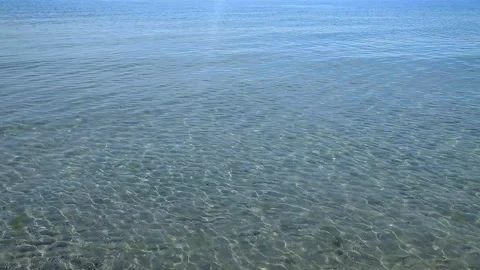 Clean transparent water shallow sandy seashore shells sunny summer day Stock Footage 327657348