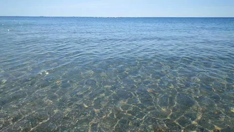 Clean transparent water shallow sandy seashore shells sunny summer day Stock Footage 327657374