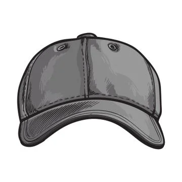 Clean, unlabelled grey colored textile baseball cap, sketch vector illustration Stock Illustration