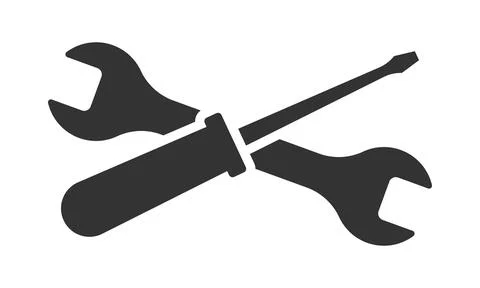 Clean vector icon featuring a crossed wrench and screwdriver silhouette, symb Stock Illustration