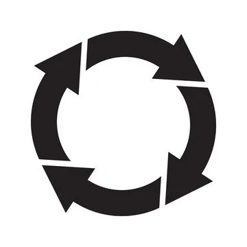 Clean vector icon of four black arrows forming a circular loop. This versatil 库存插图